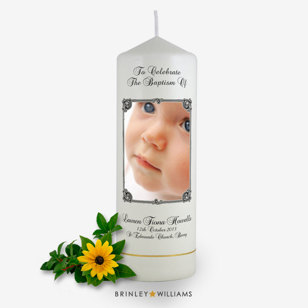 Art Nouveau Photo Frame Personalised Baptism Candle - Charcoal