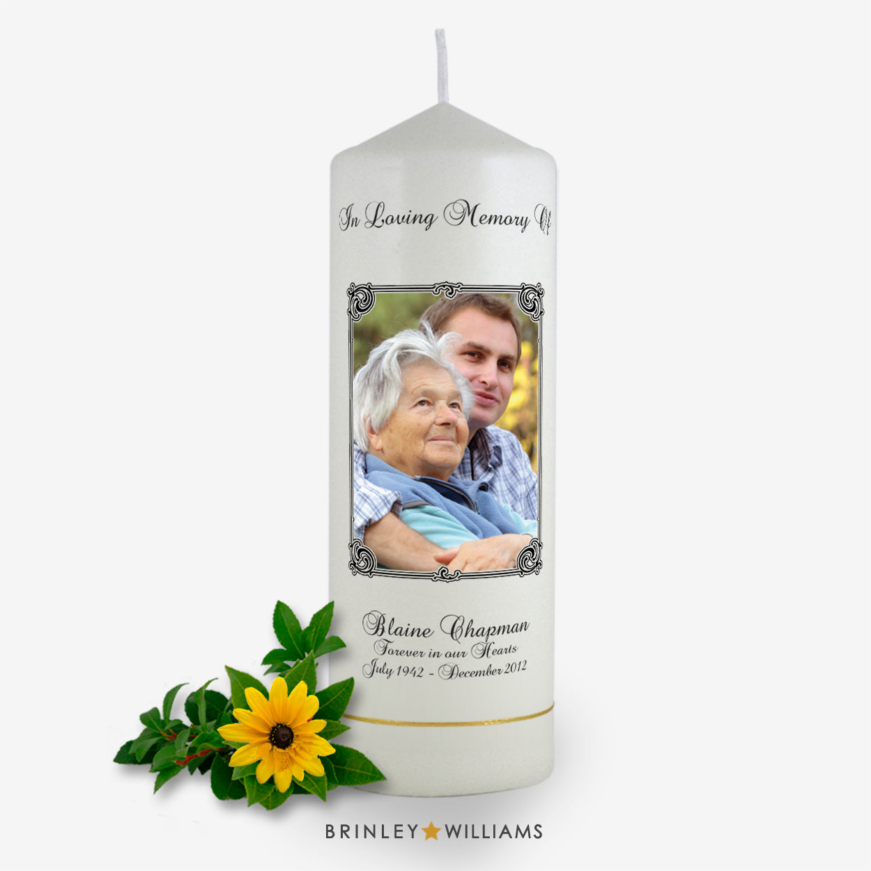 Art Nouveau Personalised Photo Frame Memorial Candle - Charcoal