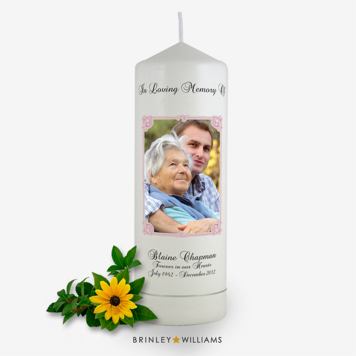 Art Nouveau Personalised Photo Frame Memorial Candle - Soft Pink