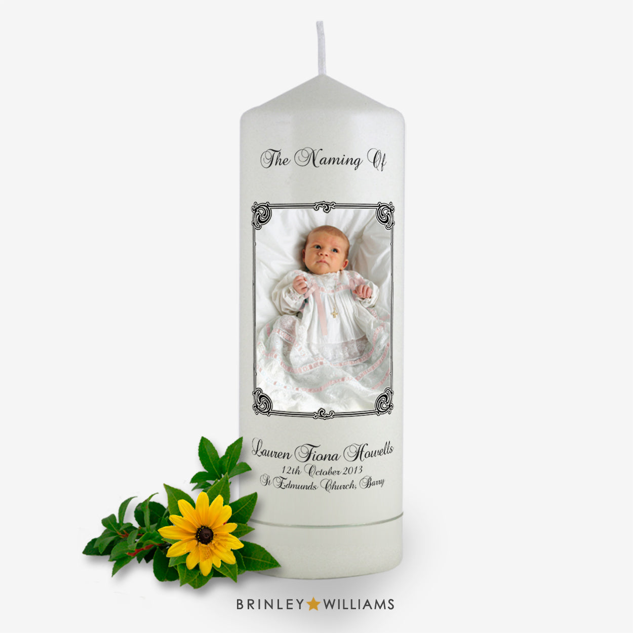 Art Nouveau Personalised Photo Frame Naming Day Candle - Charcoal