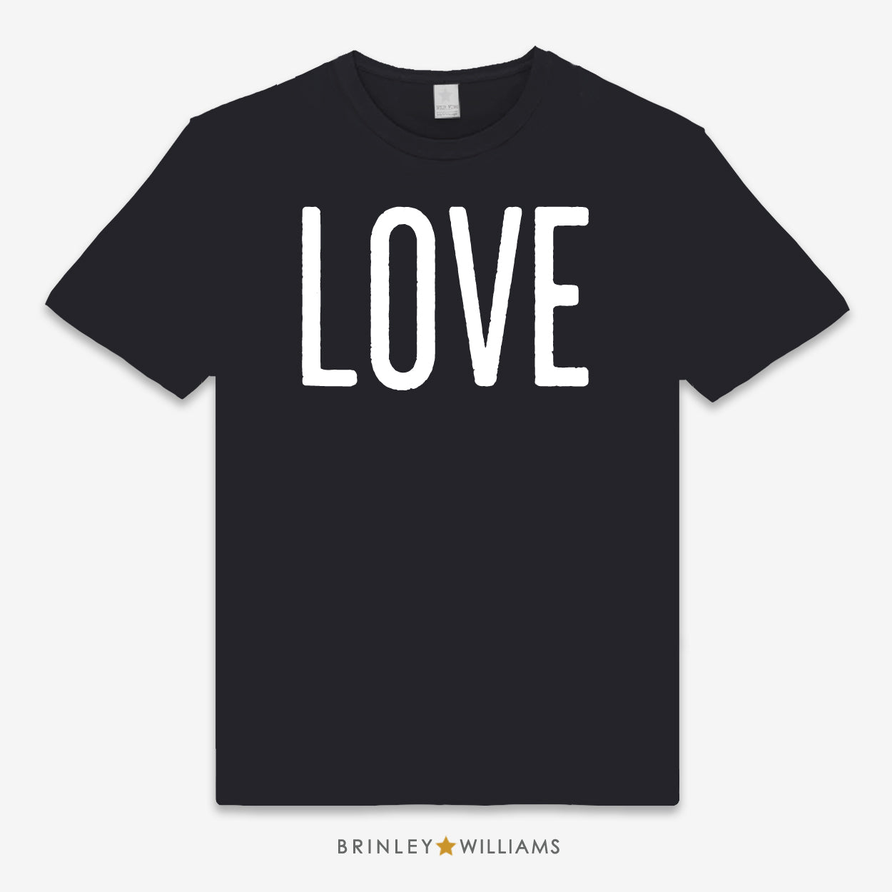 Black Unisex t-shirt with a white 'LOVE' design printed on it