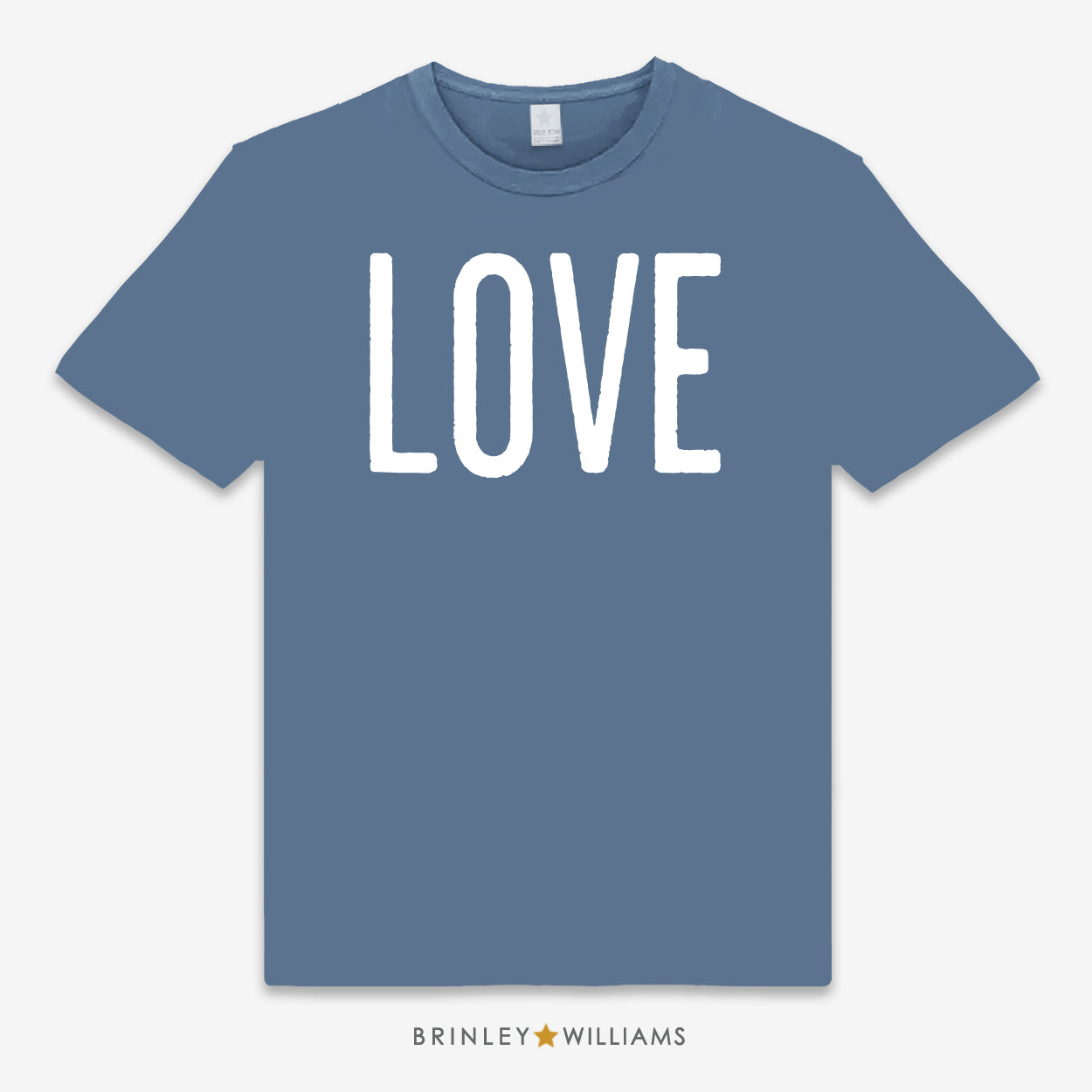 Indigo Blue Unisex t-shirt with a white 'LOVE' design printed on it