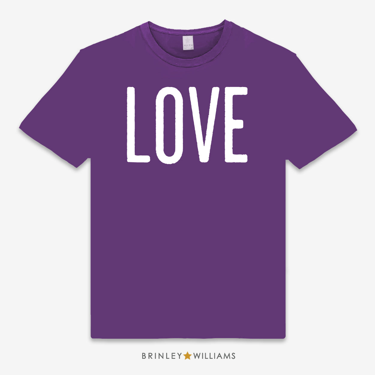 Purple Unisex t-shirt with a white 'LOVE' design printed on it