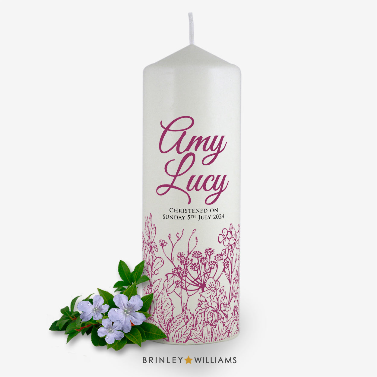 Botanicals Personalised Christening Candle - Burgundy