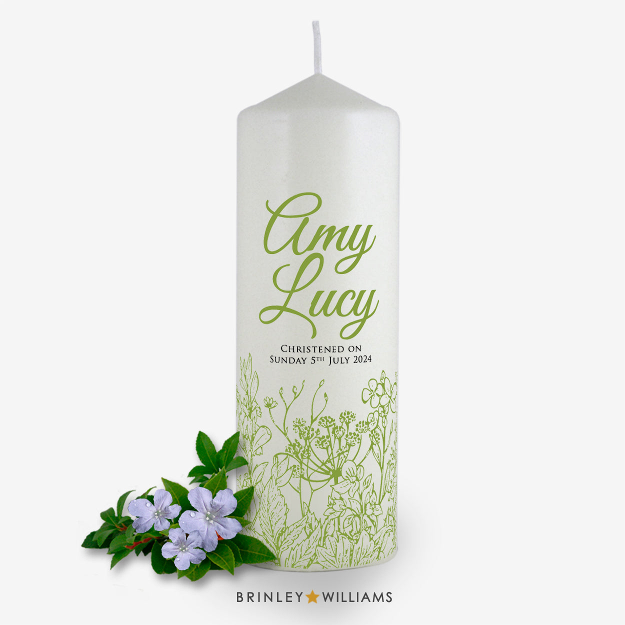 Botanicals Personalised Christening Candle - Emerald