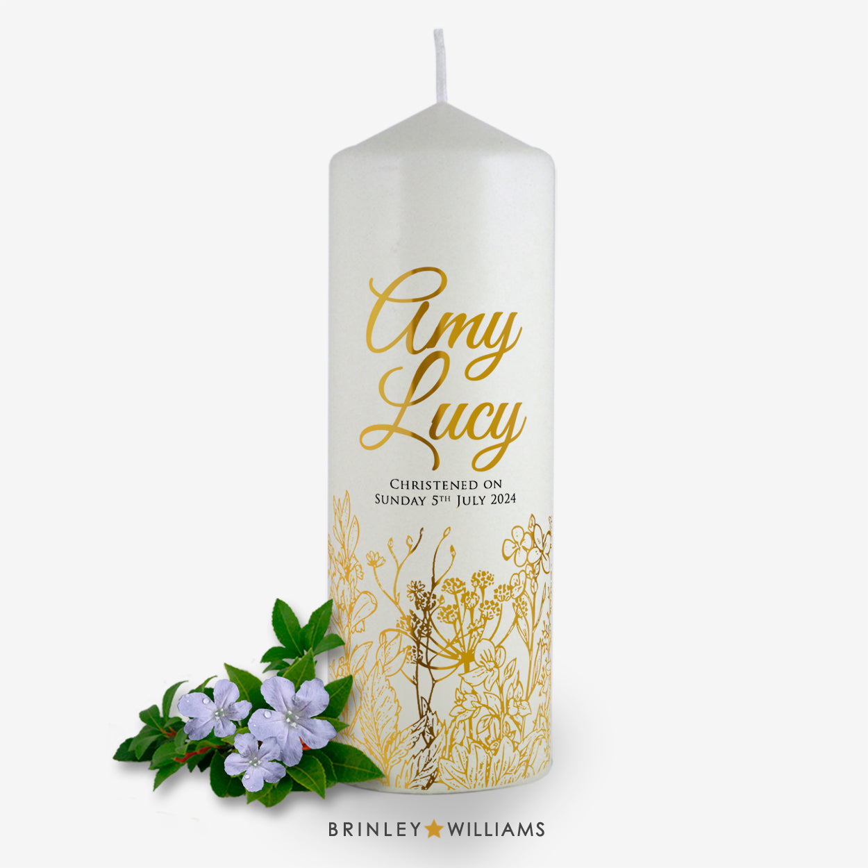 Botanicals Personalised Christening Candle - Gold Foil