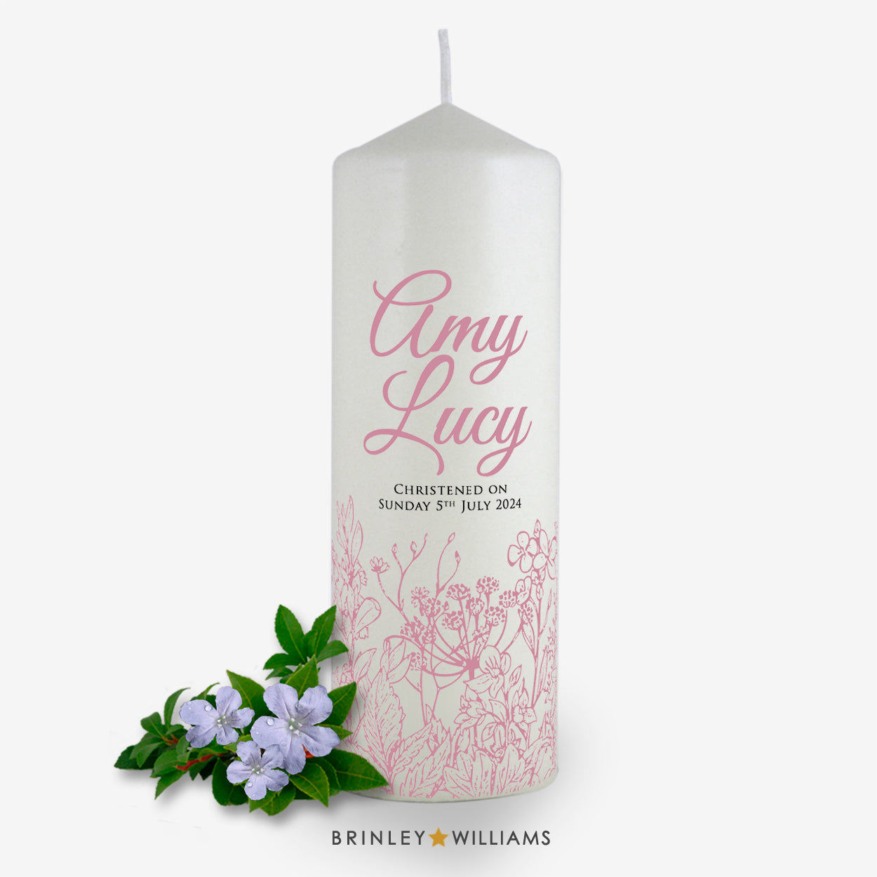 Botanicals Personalised Christening Candle - Soft Pink