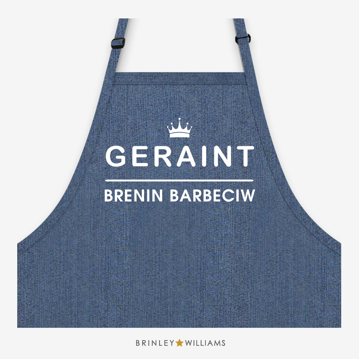 Brenin Barbeciw Denim Apron - Personalised - Indigo Blue Denim