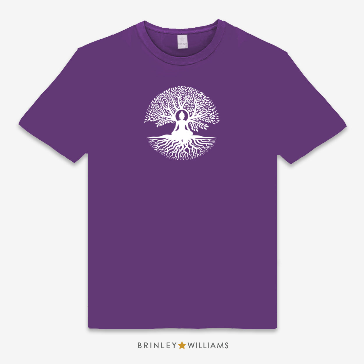 Purple unisex t-shirt with a white buddha tree design on the front