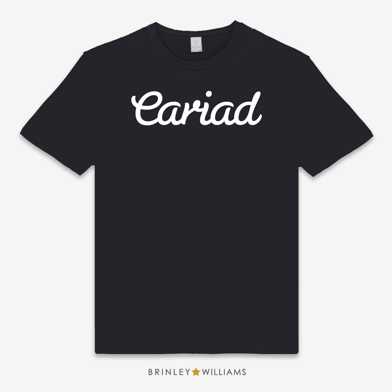 Black unisex t-shirt with 'Cariad' printed in white