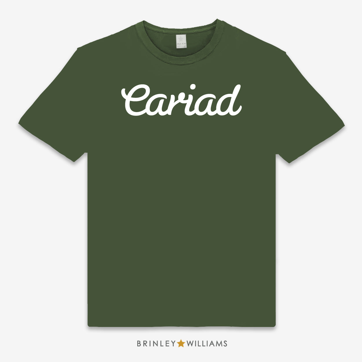 Green unisex t-shirt with 'Cariad' printed in white