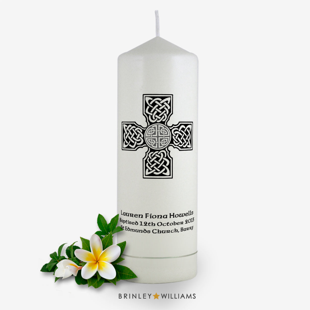Celtic Brooch Personalised Baptism Candle - Charcoal