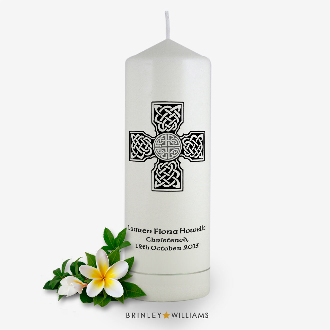 Celtic Brooch Personalised Christening Candle - Charcoal
