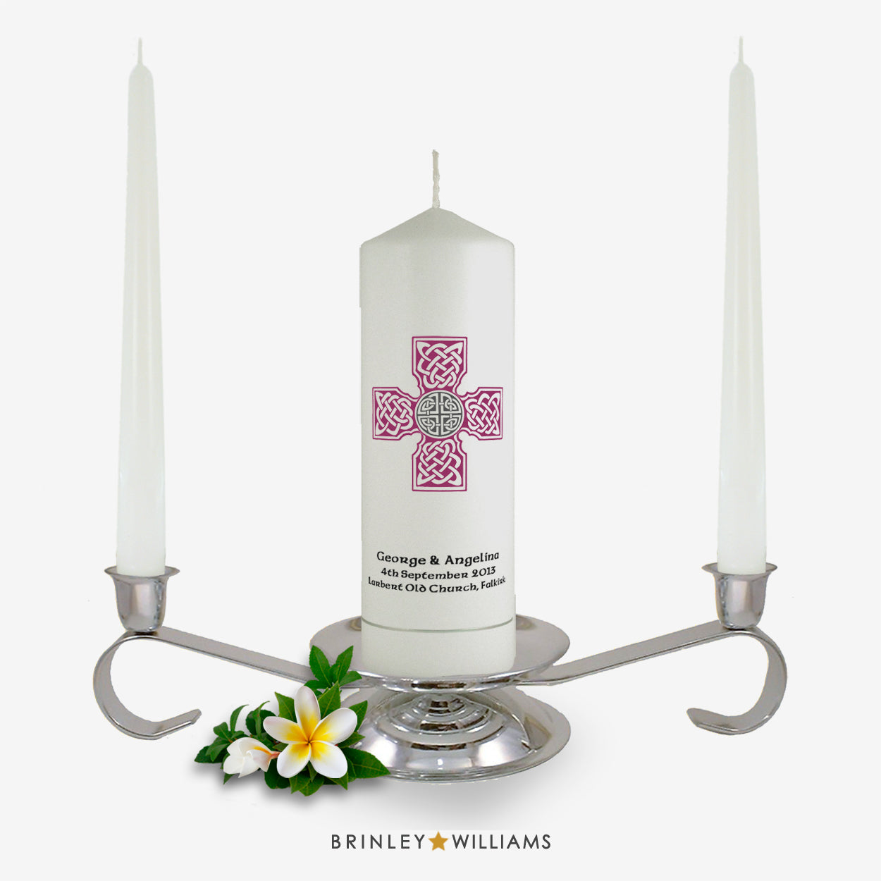 Celtic Brooch Personalised Unity Candle - Burgundy