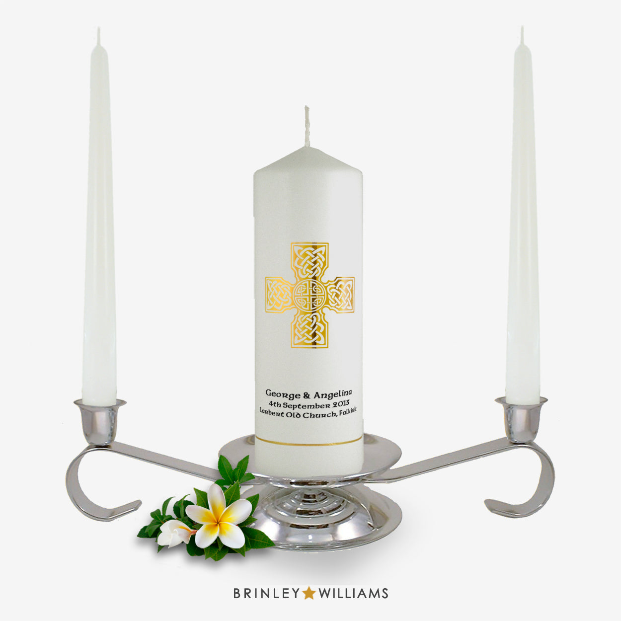 Celtic Brooch Personalised Unity Candle - Gold Foil