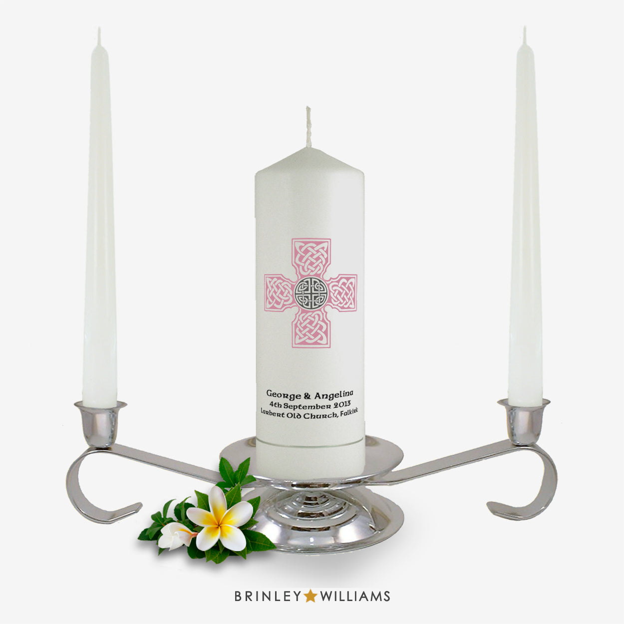 Celtic Brooch Personalised Unity Candle - Soft Pink