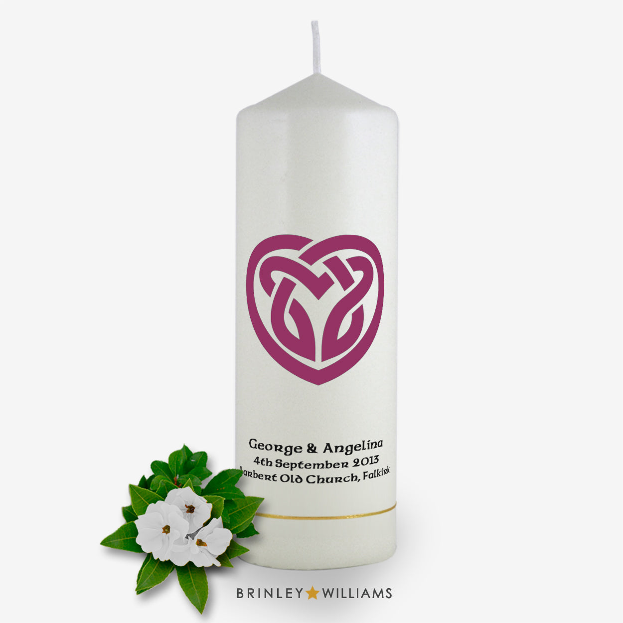 Celtic Heart Personalised Wedding Candle - Burgundy