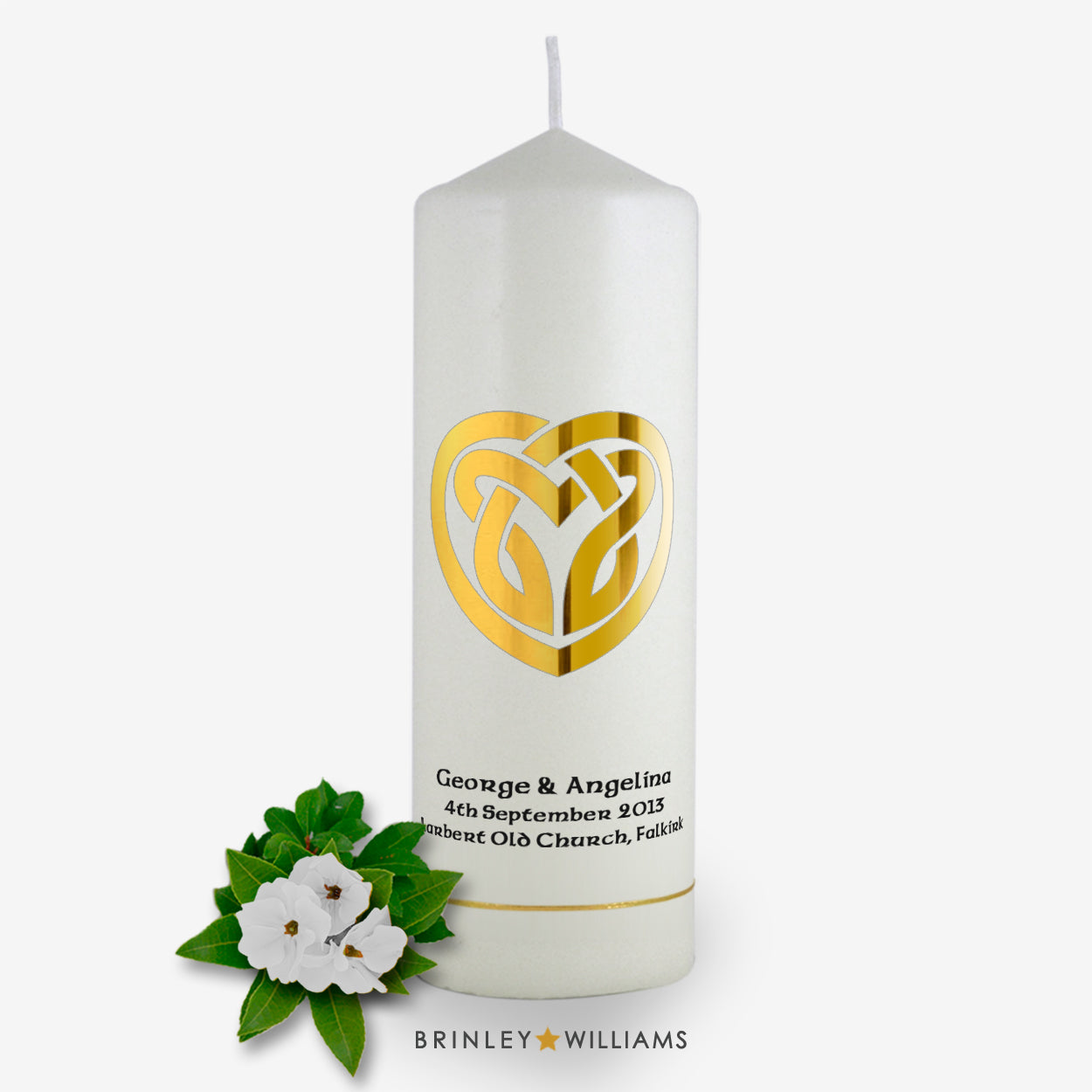 Celtic Heart Personalised Wedding Candle - Gold Foil