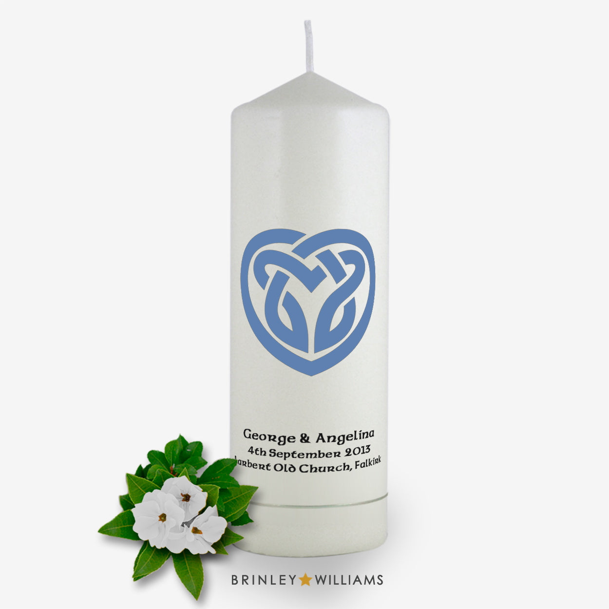 Celtic Heart Personalised Wedding Candle - Sky Blue
