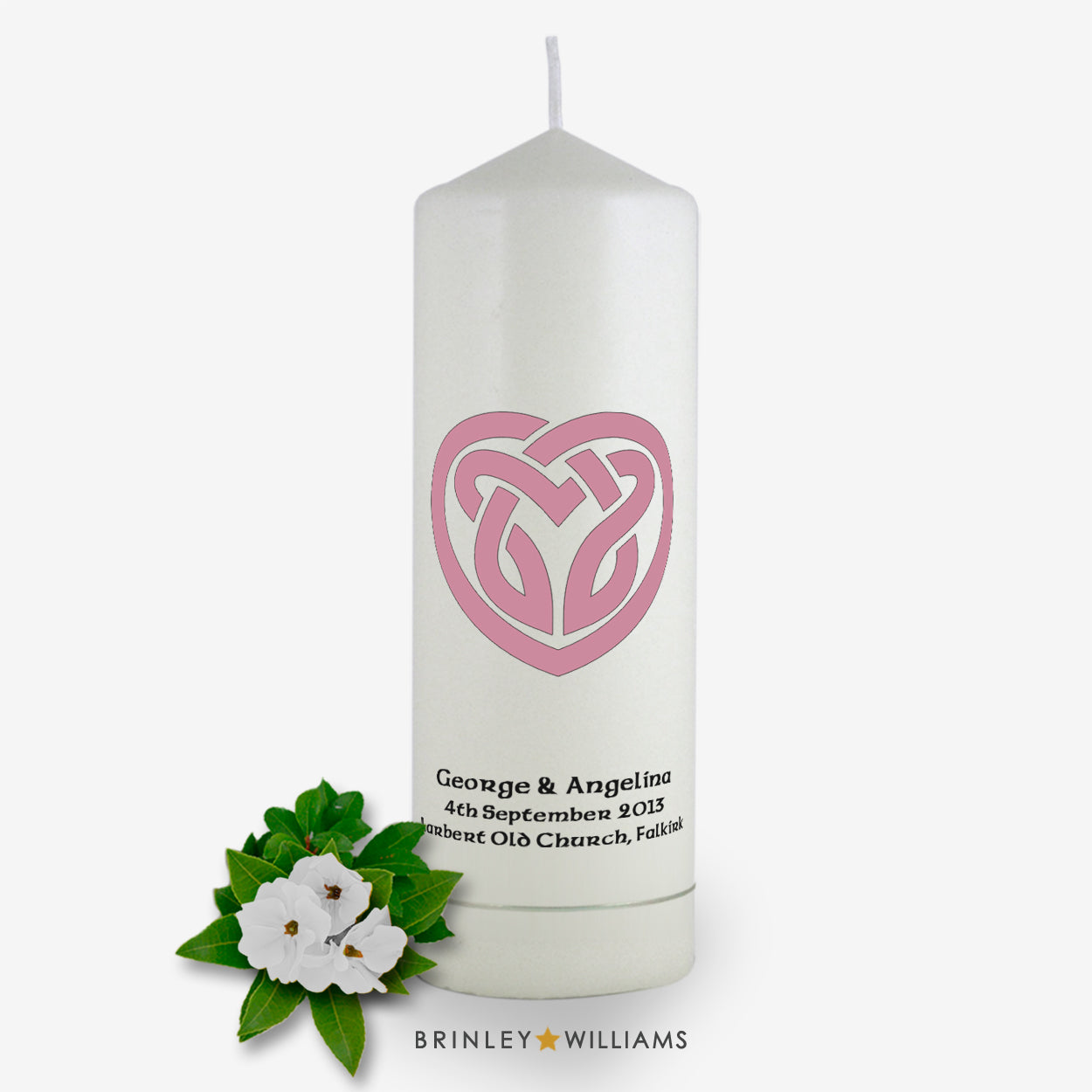 Celtic Heart Personalised Wedding Candle - Soft Pink