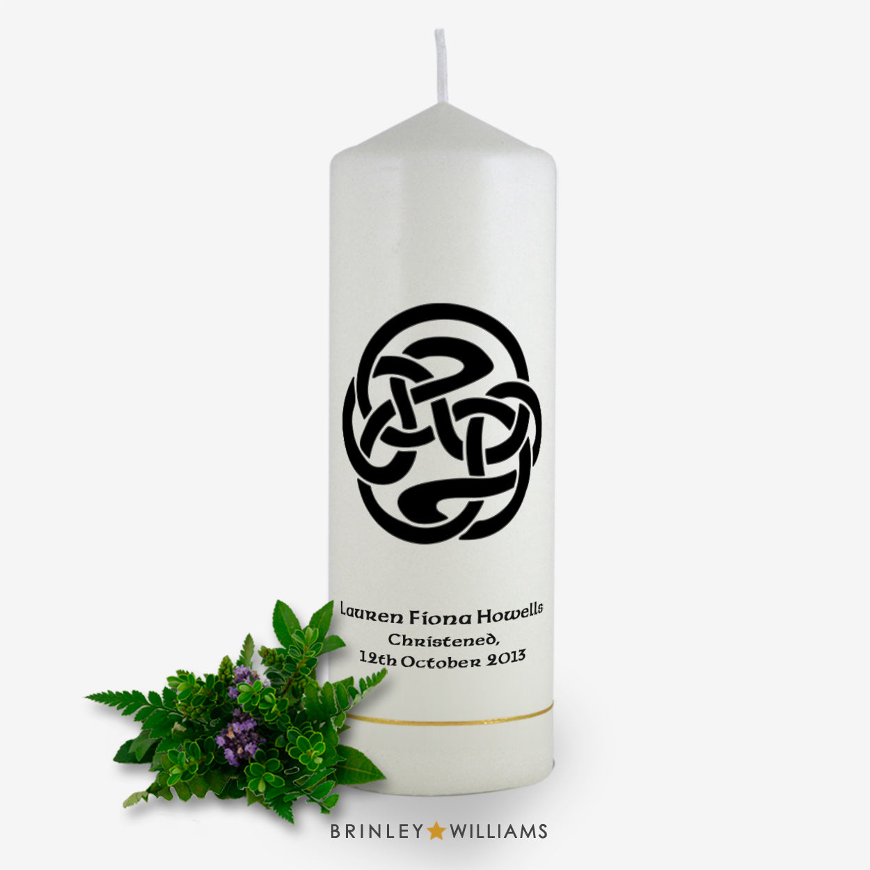 Celtic Spiral Personalised Christening Candle - Charcoal
