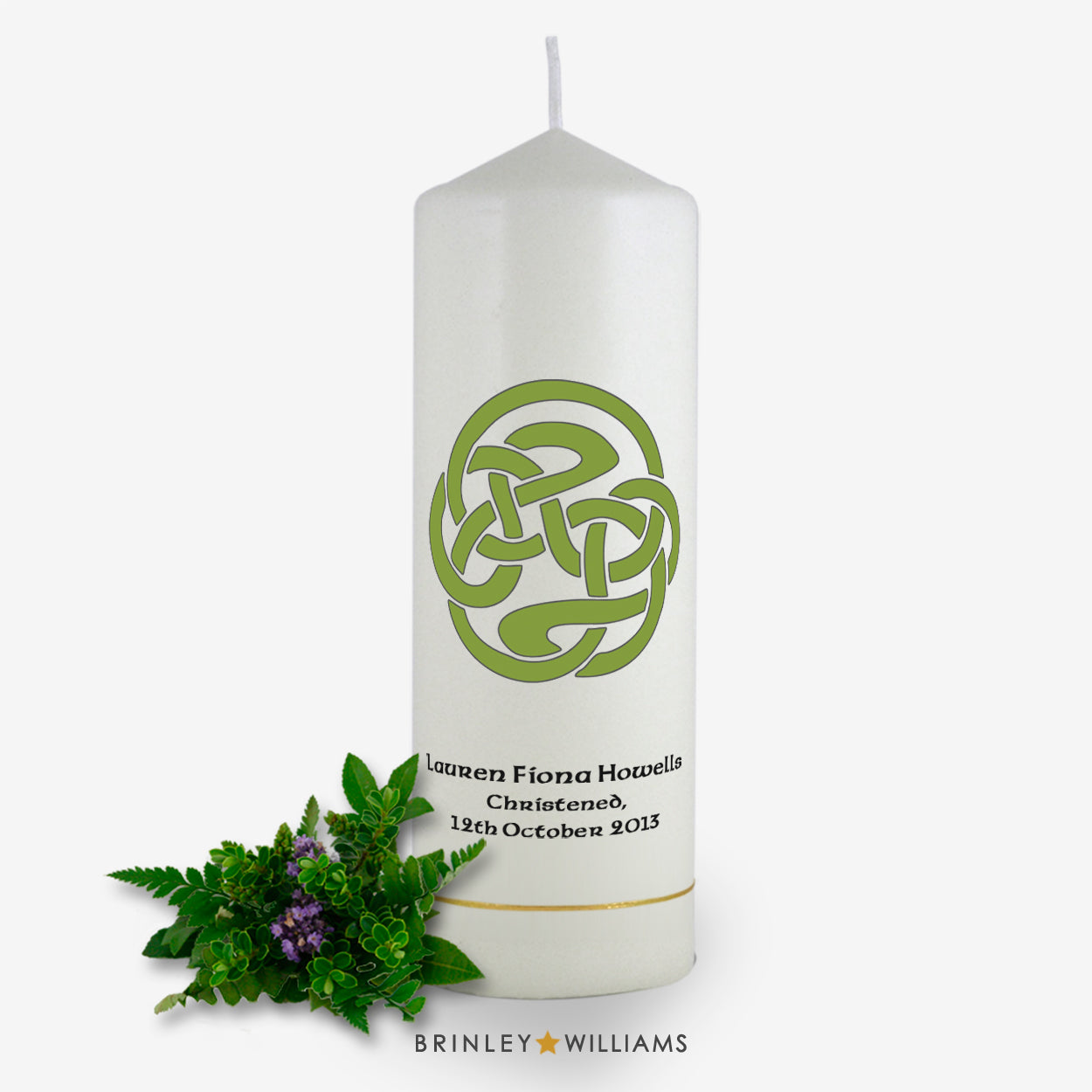 Celtic Spiral Personalised Christening Candle - Emerald