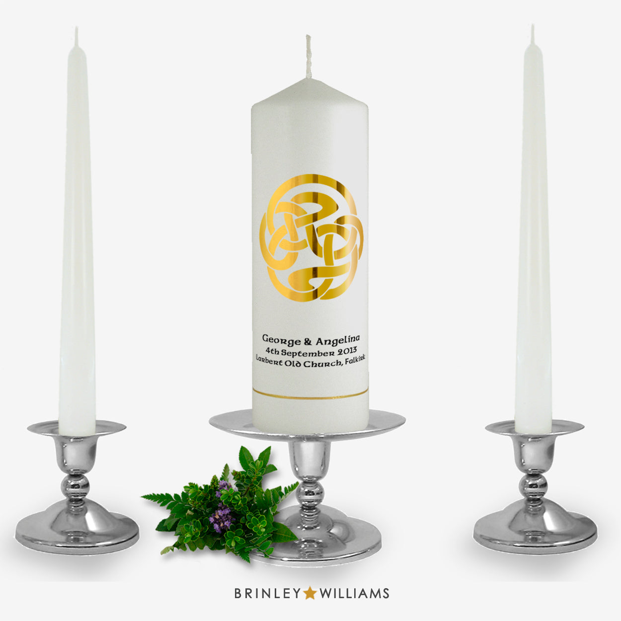 Celtic Spiral Personalised Unity Candle - Gold Foil