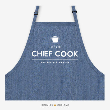 Chief Cook & Bottle Washer Apron - Personalised - Blue Denim