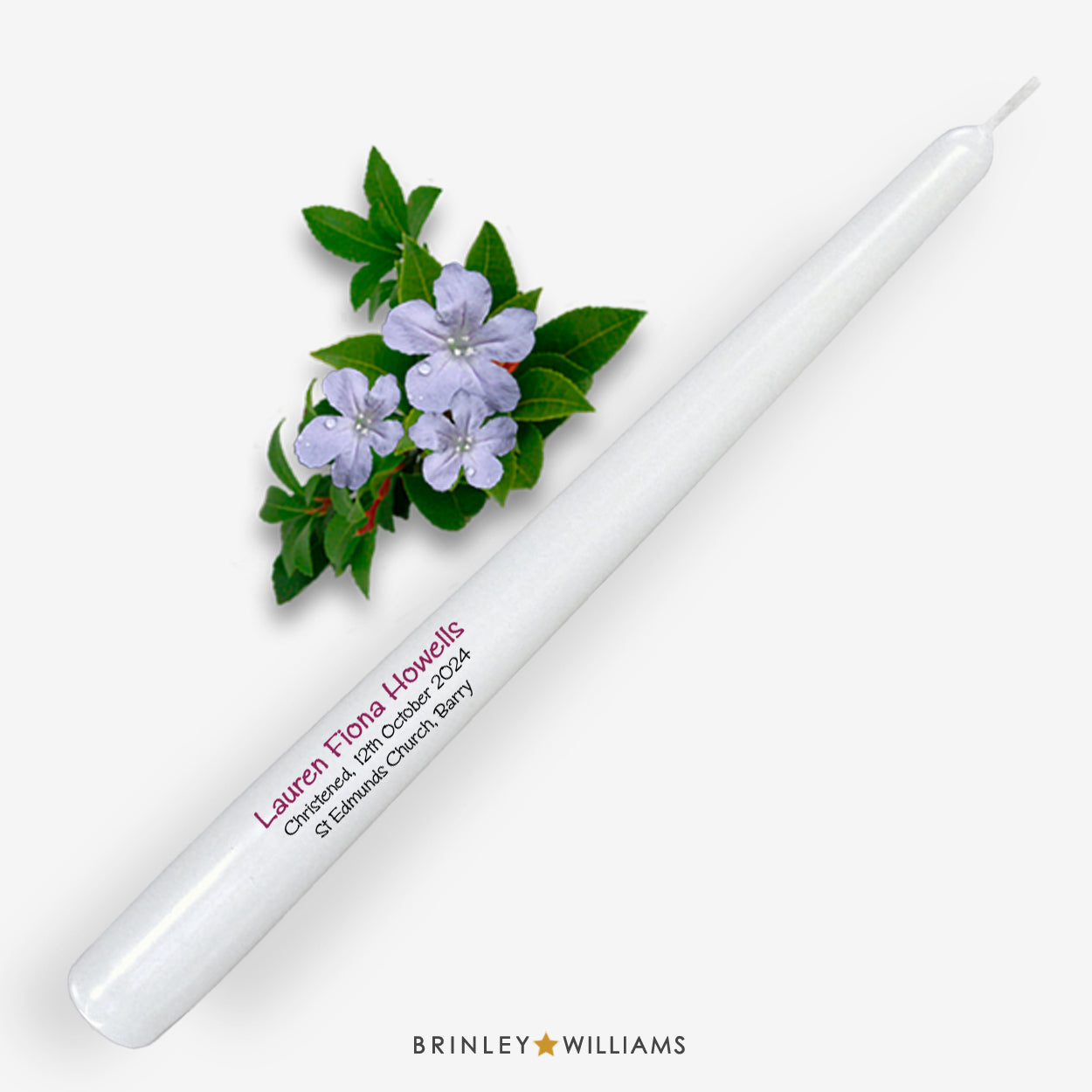 Personalised Christening Taper Candle - Burgundy