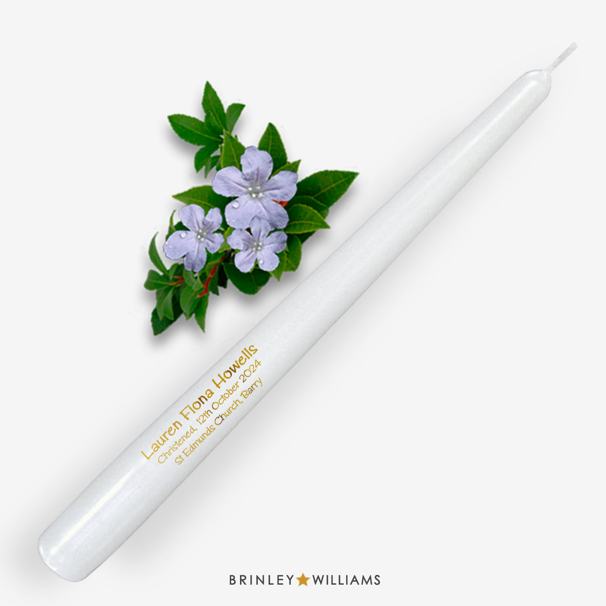 Personalised Christening Taper Candle - Gold Foil