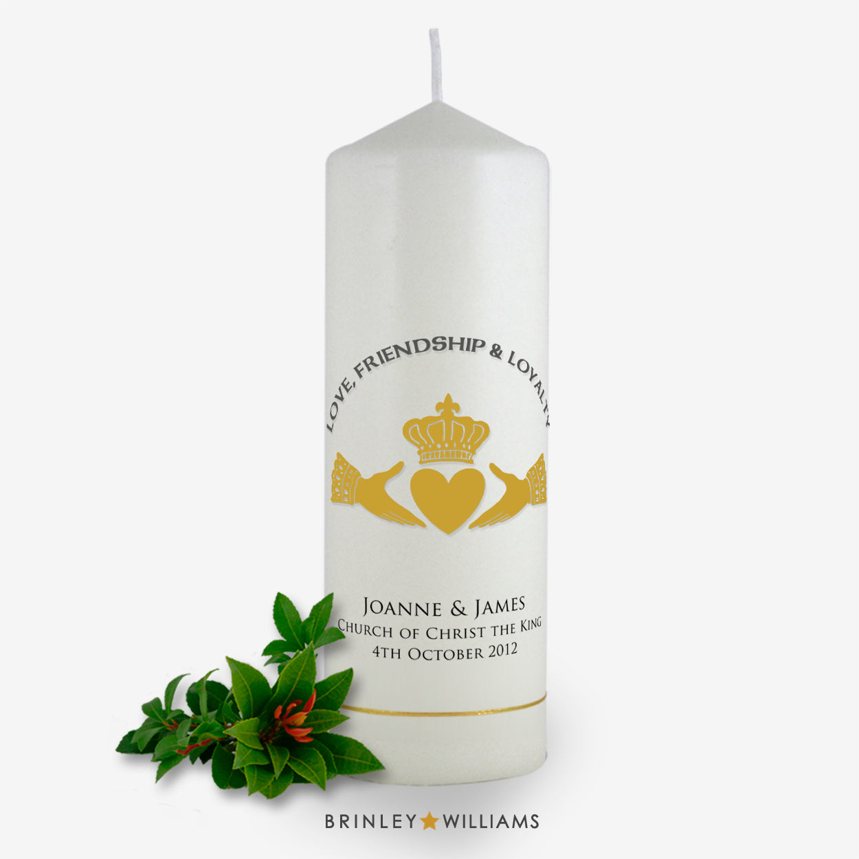 Claddagh Personalised Wedding Candle - Bronze
