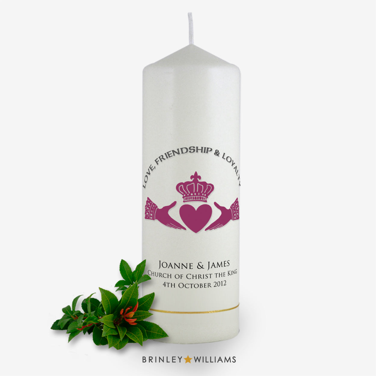Claddagh Personalised Wedding Candle - Burgundy
