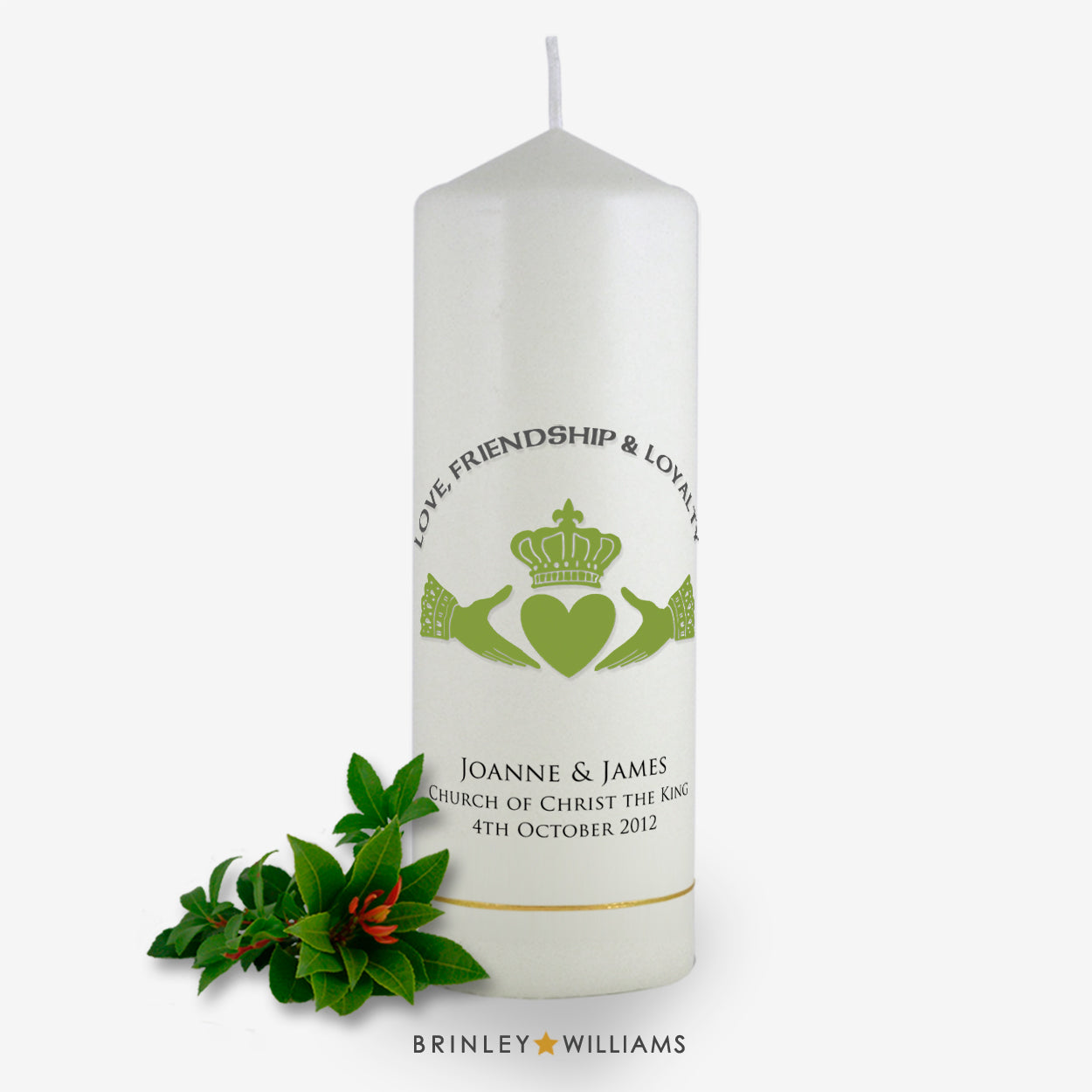 Claddagh Personalised Wedding Candle - Emerald