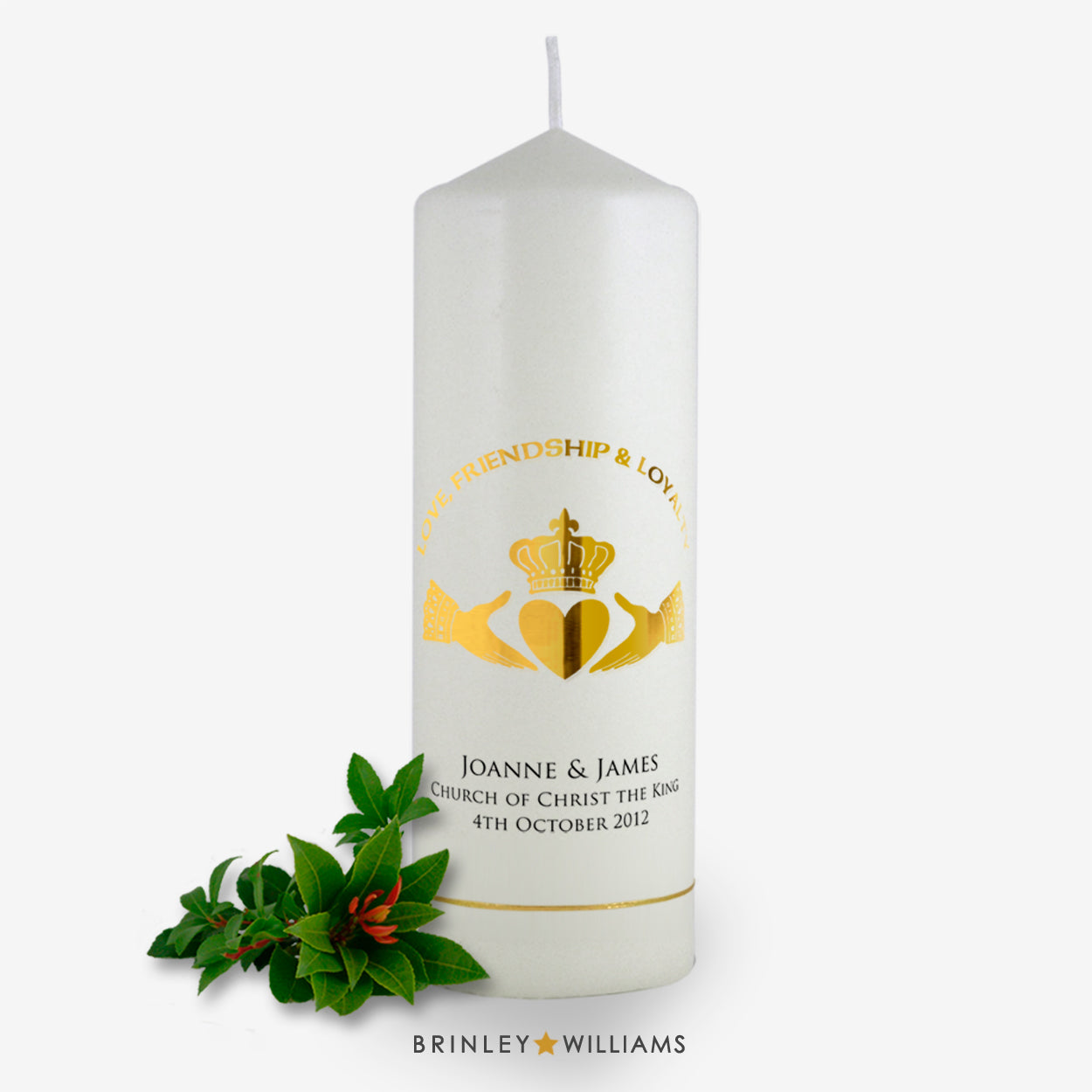 Claddagh Personalised Wedding Candle - Gold Foil