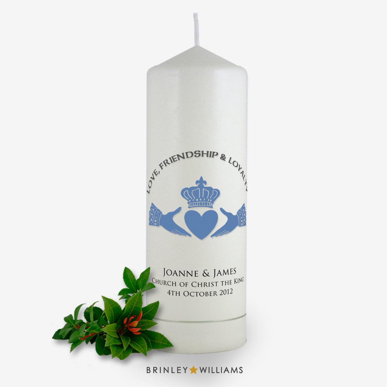 Claddagh Personalised Wedding Candle - Sky Blue