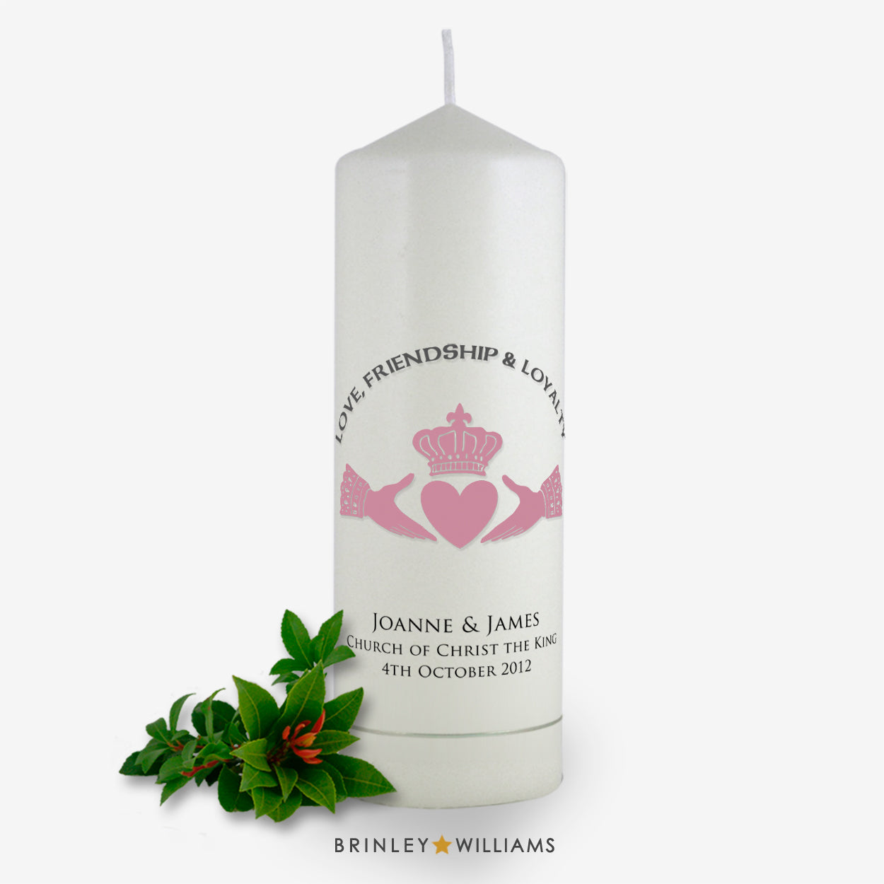 Claddagh Personalised Wedding Candle - Soft Pink
