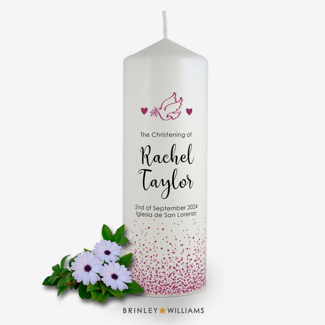 Confetti Personalised Christening Candle - Burgundy