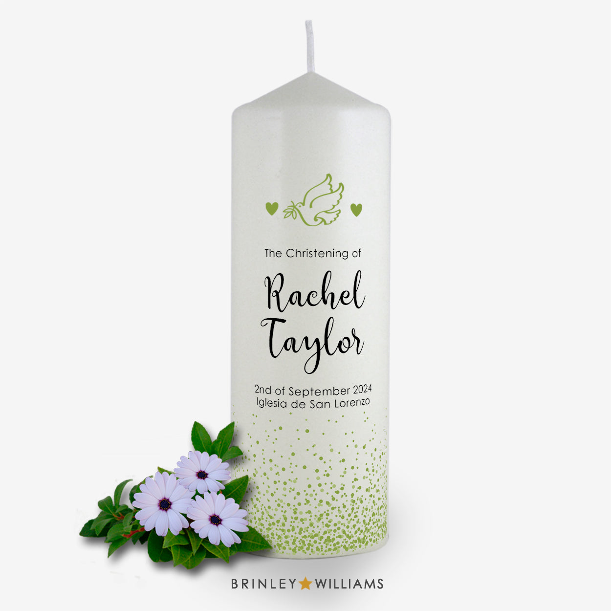 Confetti Personalised Christening Candle - Emerald
