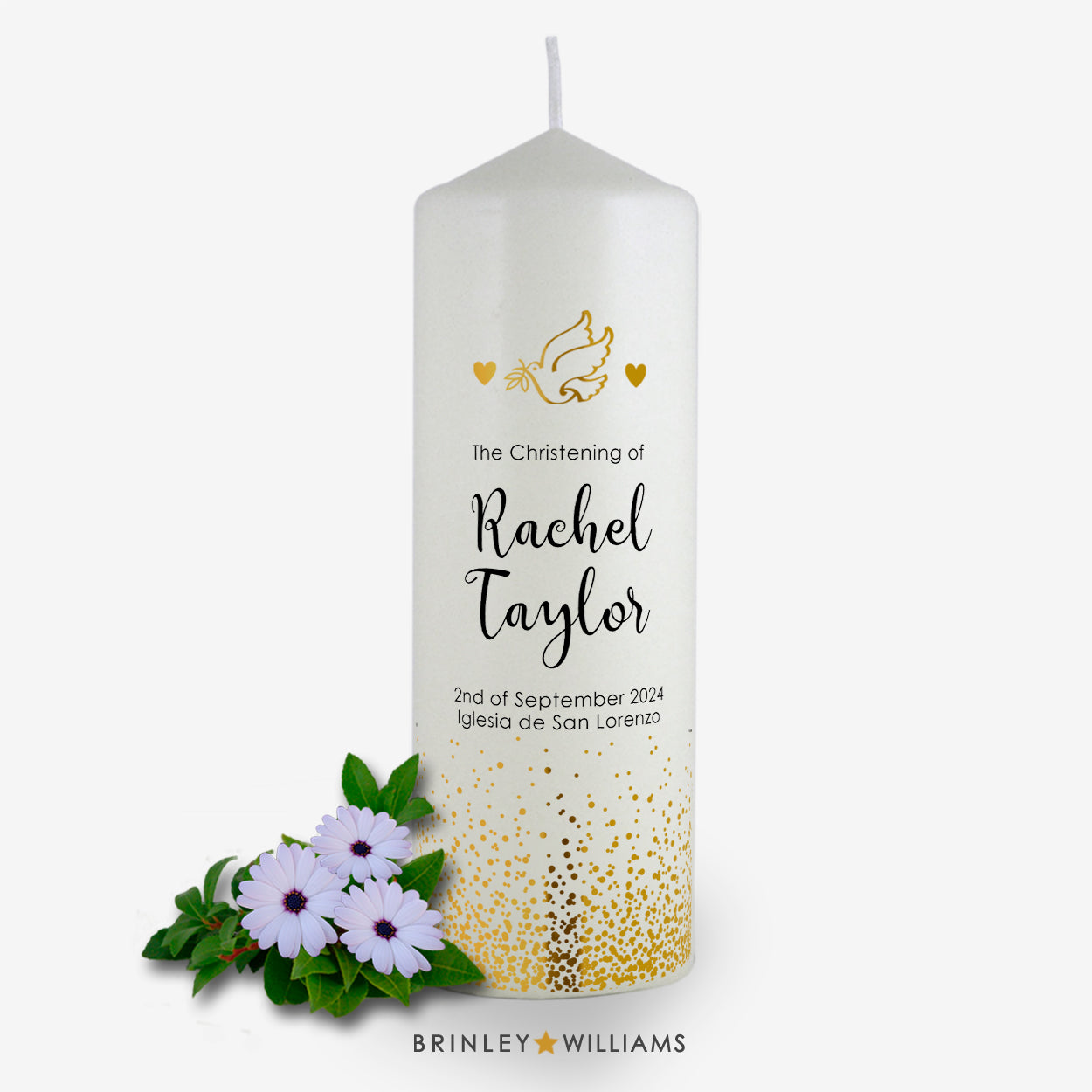 Confetti Personalised Christening Candle - Gold Foil