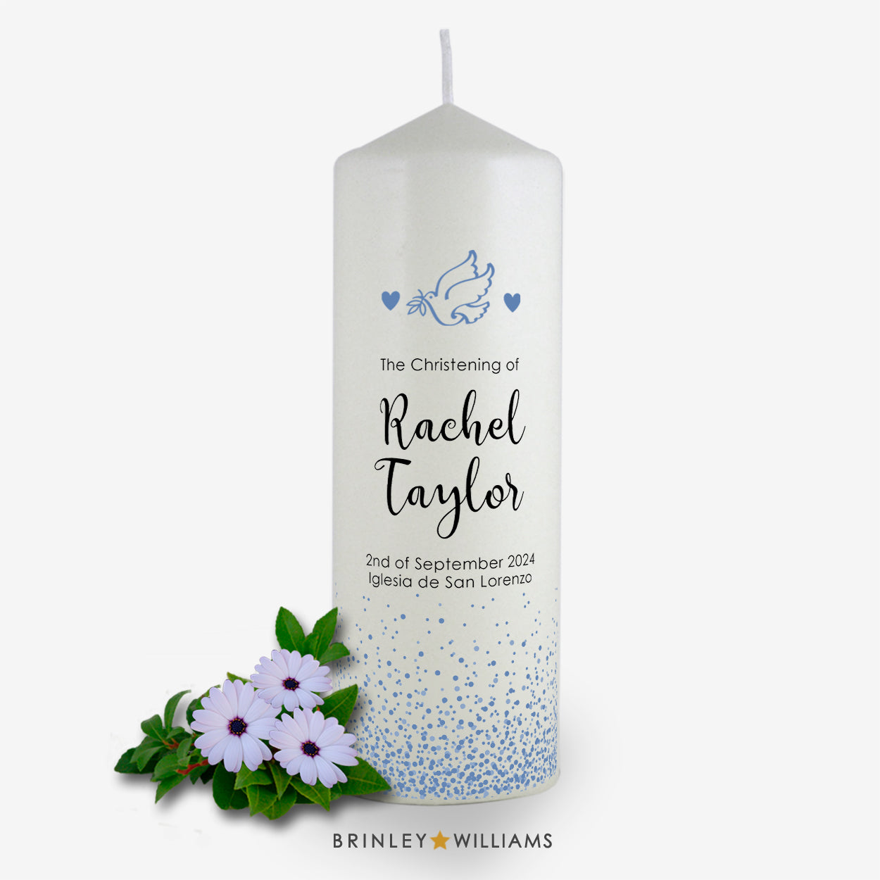 Confetti Personalised Christening Candle - Sky Blue