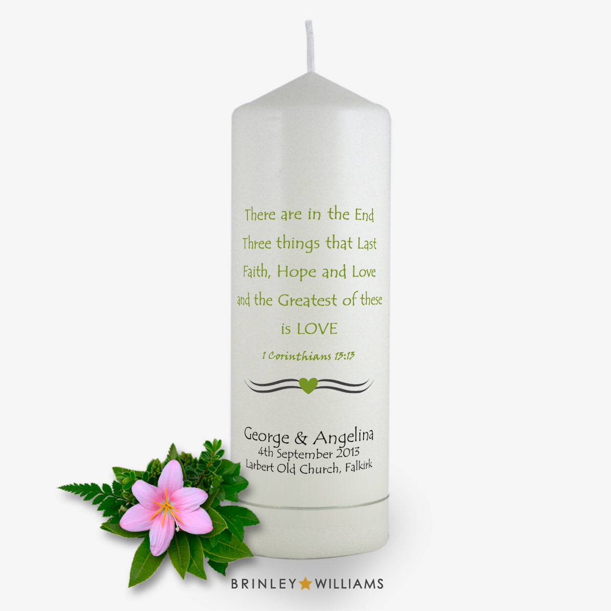 1 Corinthians Personalised Wedding Candle - Emerald