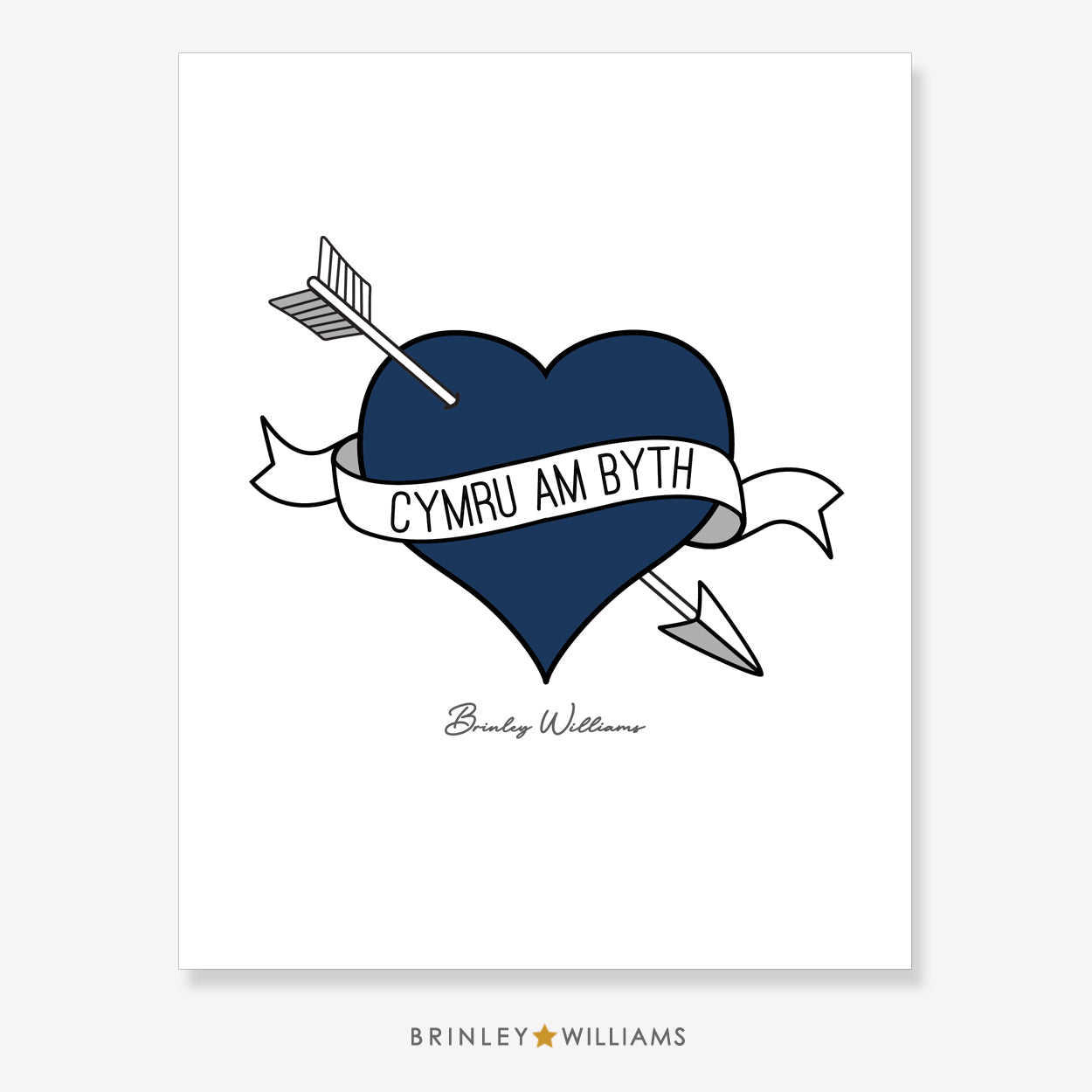 Cymru Am Byth Heart Wall Art Poster - Navy