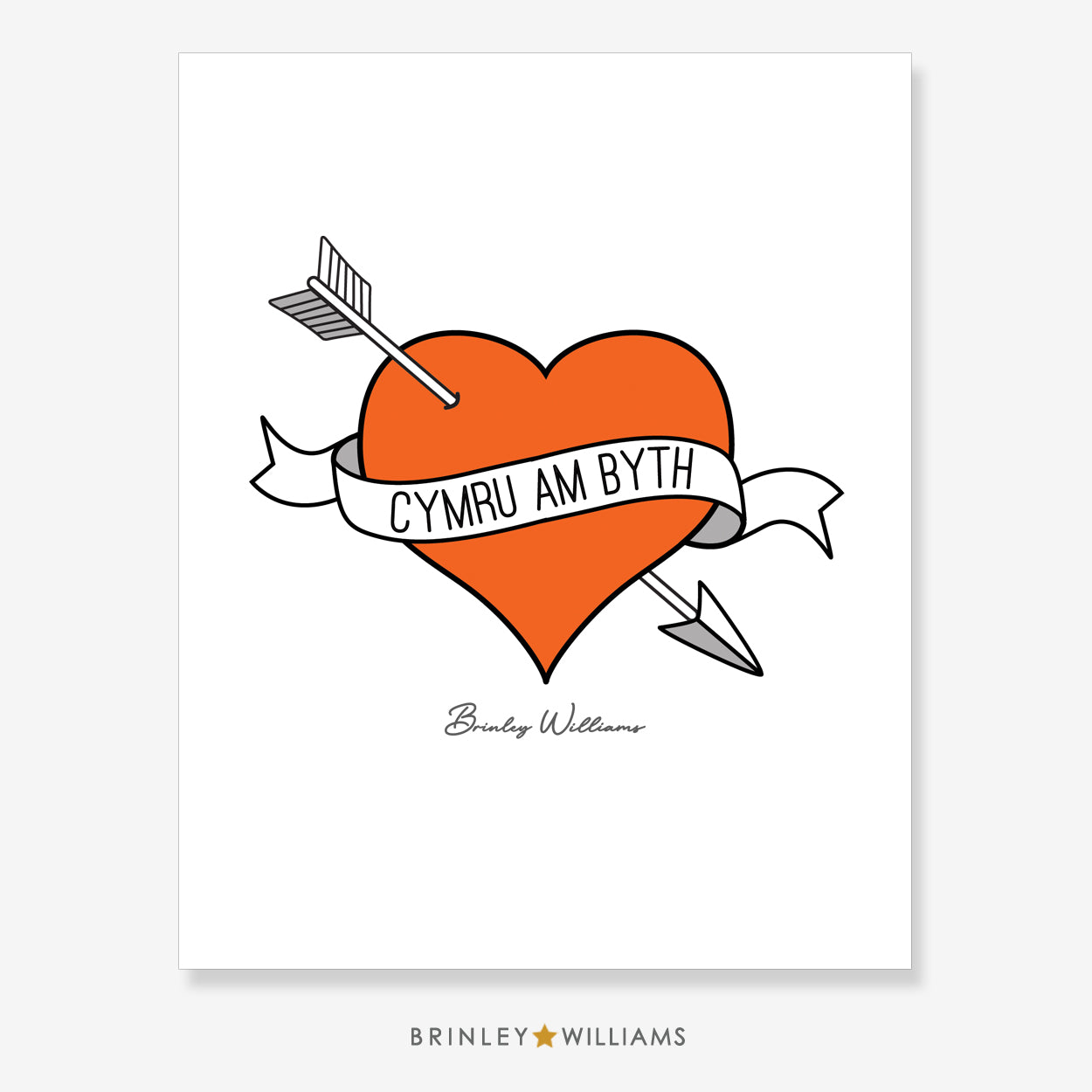 Cymru Am Byth Heart Wall Art Poster - Orange