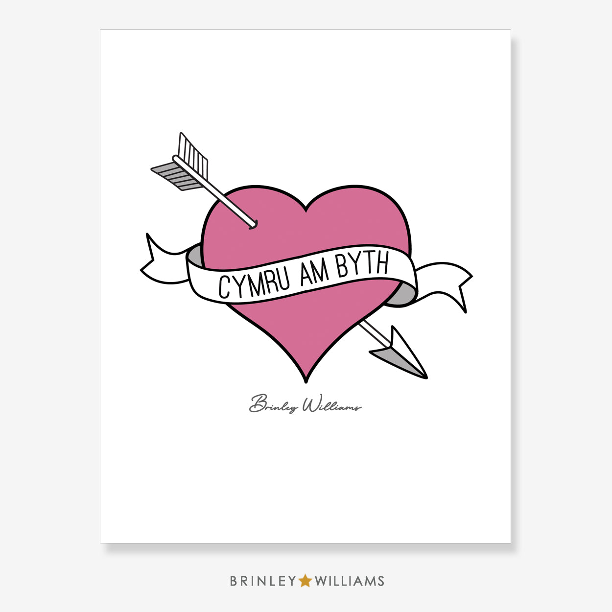 Cymru Am Byth Heart Wall Art Poster - Pink