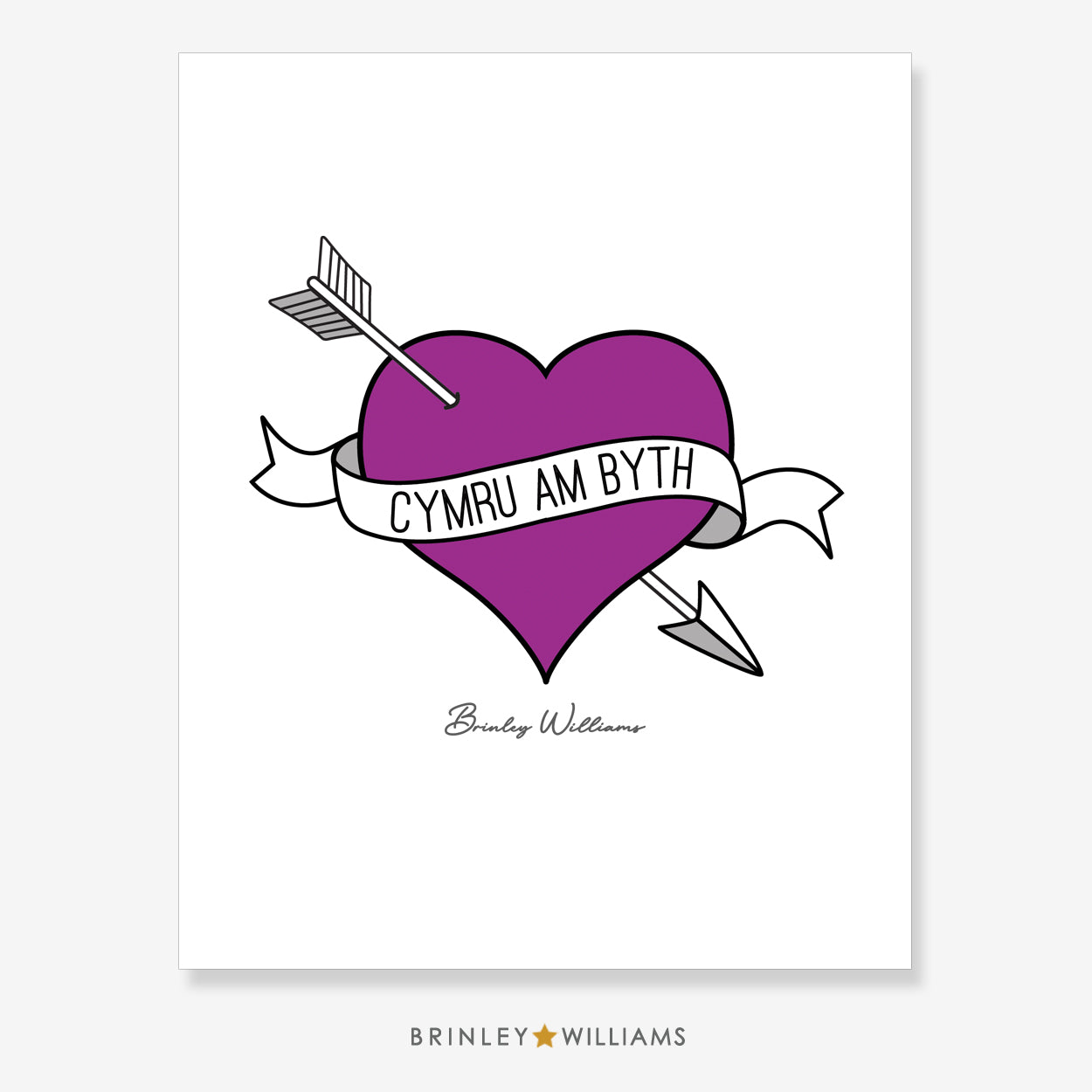 Cymru Am Byth Heart Wall Art Poster - Purple