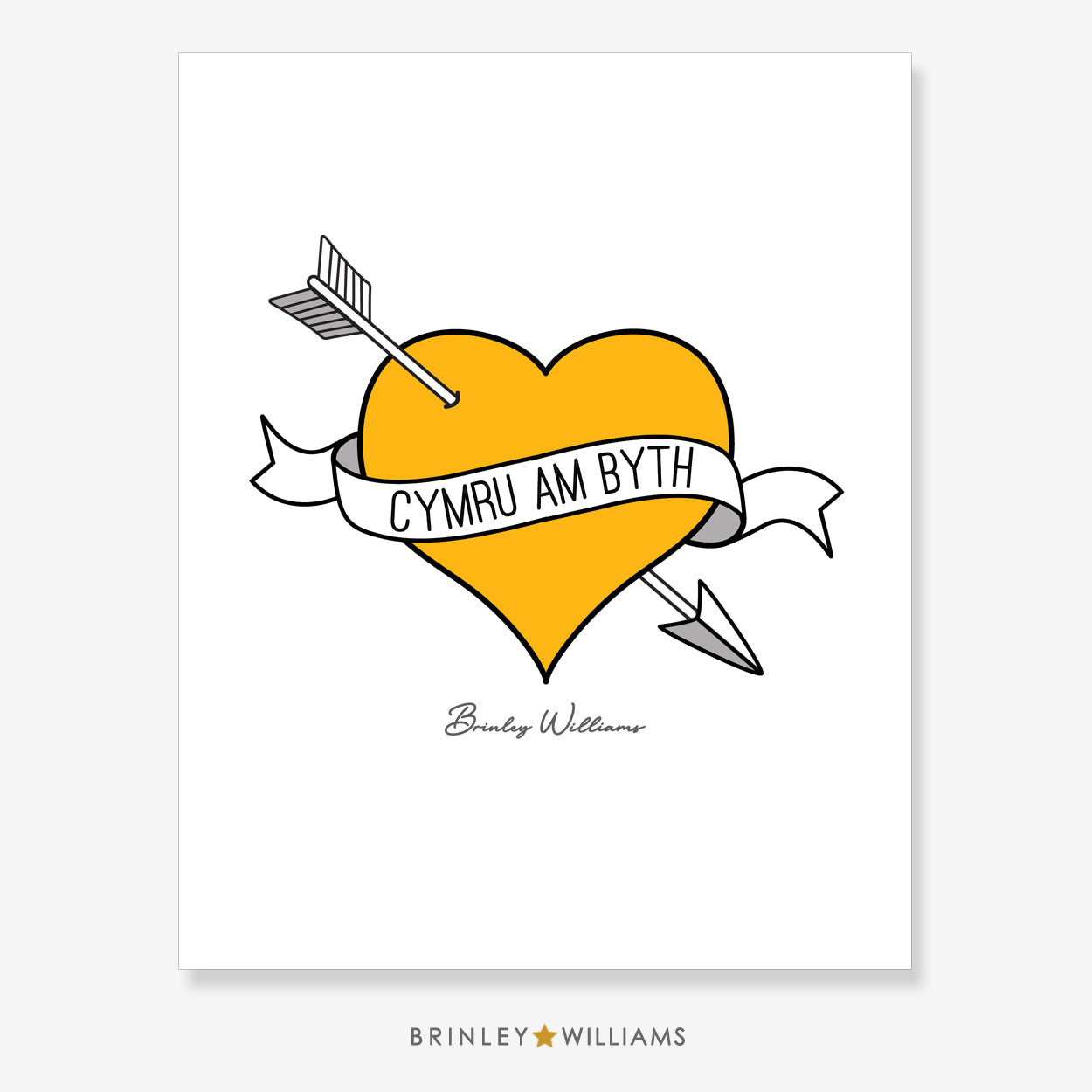 Cymru Am Byth Heart Wall Art Poster - Yellow