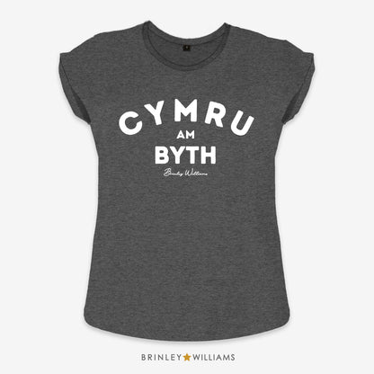 Cymru am Byth Rolled Sleeve T-shirt - Charcoal