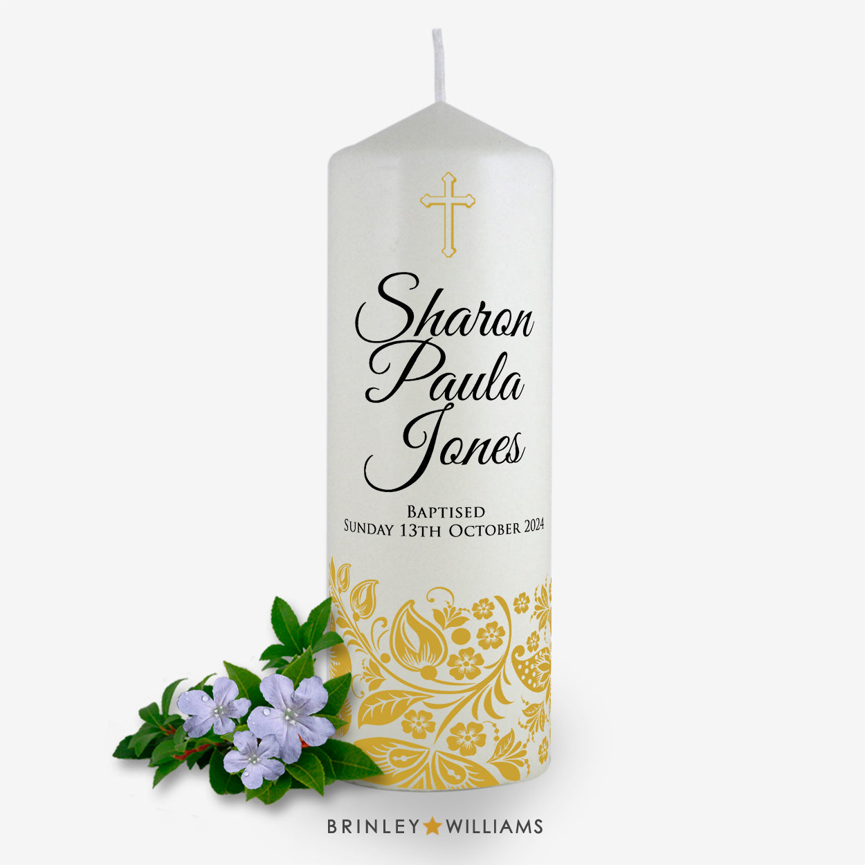 Floral Band Personalised Baptism Candle - Bronze