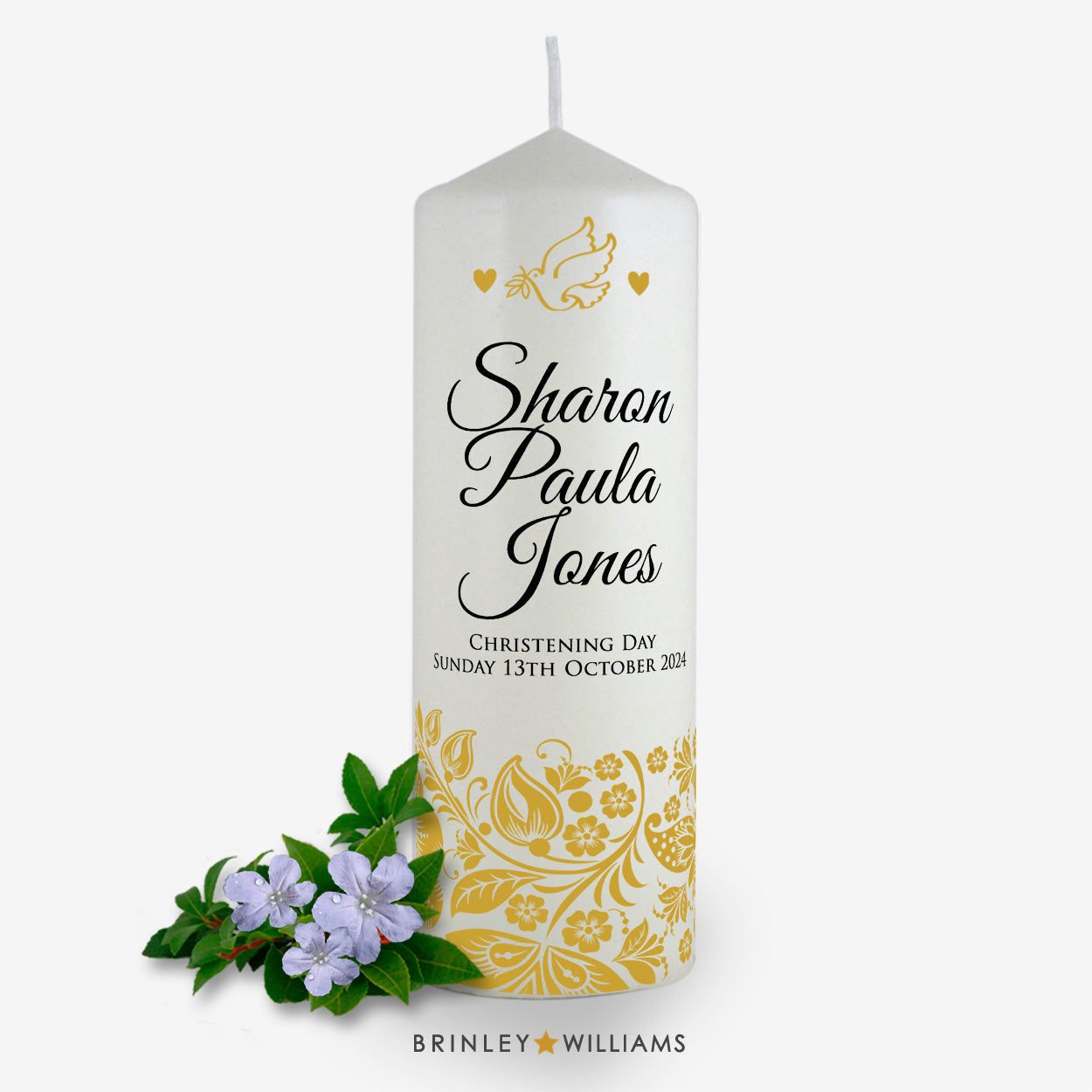 Floral Band Personalised Christening Candle - Bronze