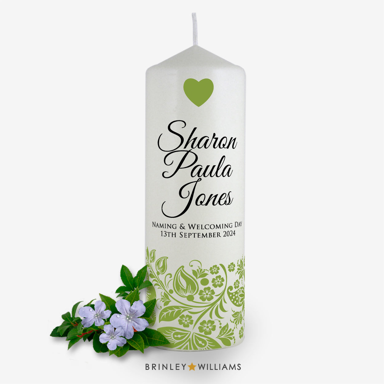 Floral Band Personalised Naming Day Candle - Emerald